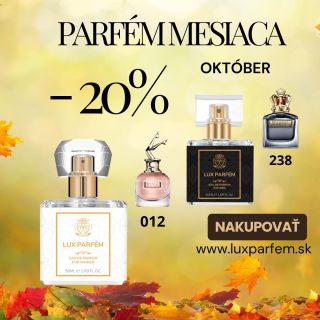 🌟 Parfém mesiaca – Október 🌟 🎉 Len tento mesiac — -20 % zľava na náš výber vôní len na LUX PARFÉM! 💐 Vyber si svoju...